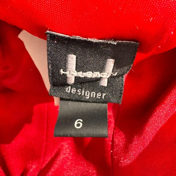 Halston Designer Plunge Neck Red Midi Dress - Picture 7 of 9